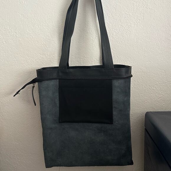 Mayko Leather Tote Bag NEW Black 2 Shoulder Handles Zipper Closure Pocket Inside - Picture 8 of 13